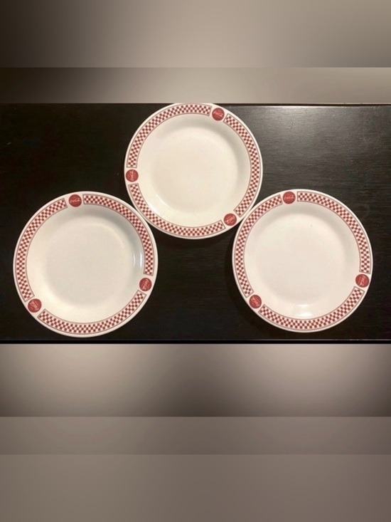 Gibson Other - Vintage Coca-Cola Diner Plates Set of 3 Checkerboard Gibson Retro Kitchen 7.75”